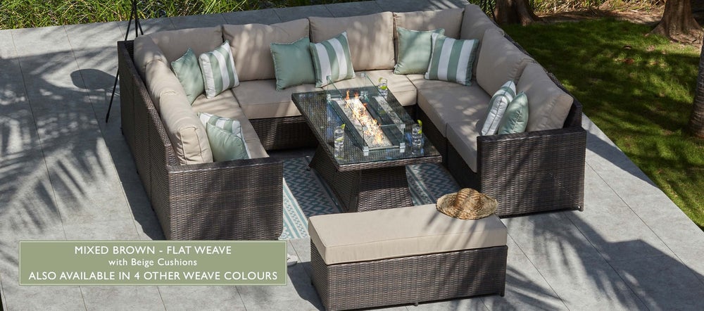 Rattan Sofa Fire Pit Coffee Table, Garden Furniture Fire Pit Table