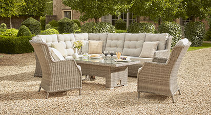 Hampshire 1L - Corner Sofa with Rising Table and Armchairs  - Grey