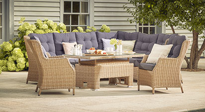 Hampshire 1L - Corner Sofa with Rising Table and Armchairs - Natural