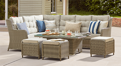 Hampshire 2H - Extended Corner Sofa with Rising Table and Footstools  - Grey