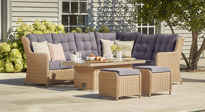 Hampshire 2H - Extended Corner Sofa with Rising Table and Footstools - Natural