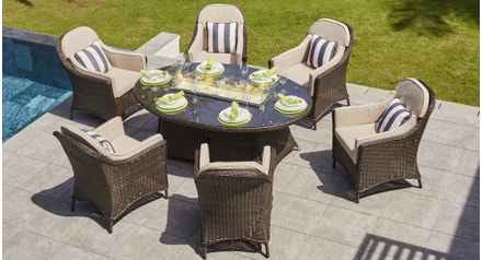 Hampton 6 Seat Oval Dining Table with Gas Fire Pit