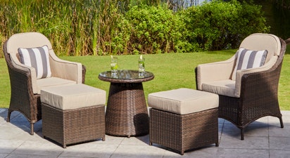 Hampton Bistro Set with Footstools and Side Table