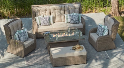 Henley 10 - 3 Seat Sofa with Gas Fire Pit Coffee Table and Armchairs
