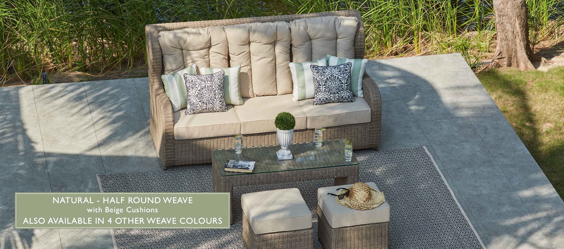 HENLEY 2 - with 3 Seat Sofa, Coffee table & 2 x Footstools - Natural