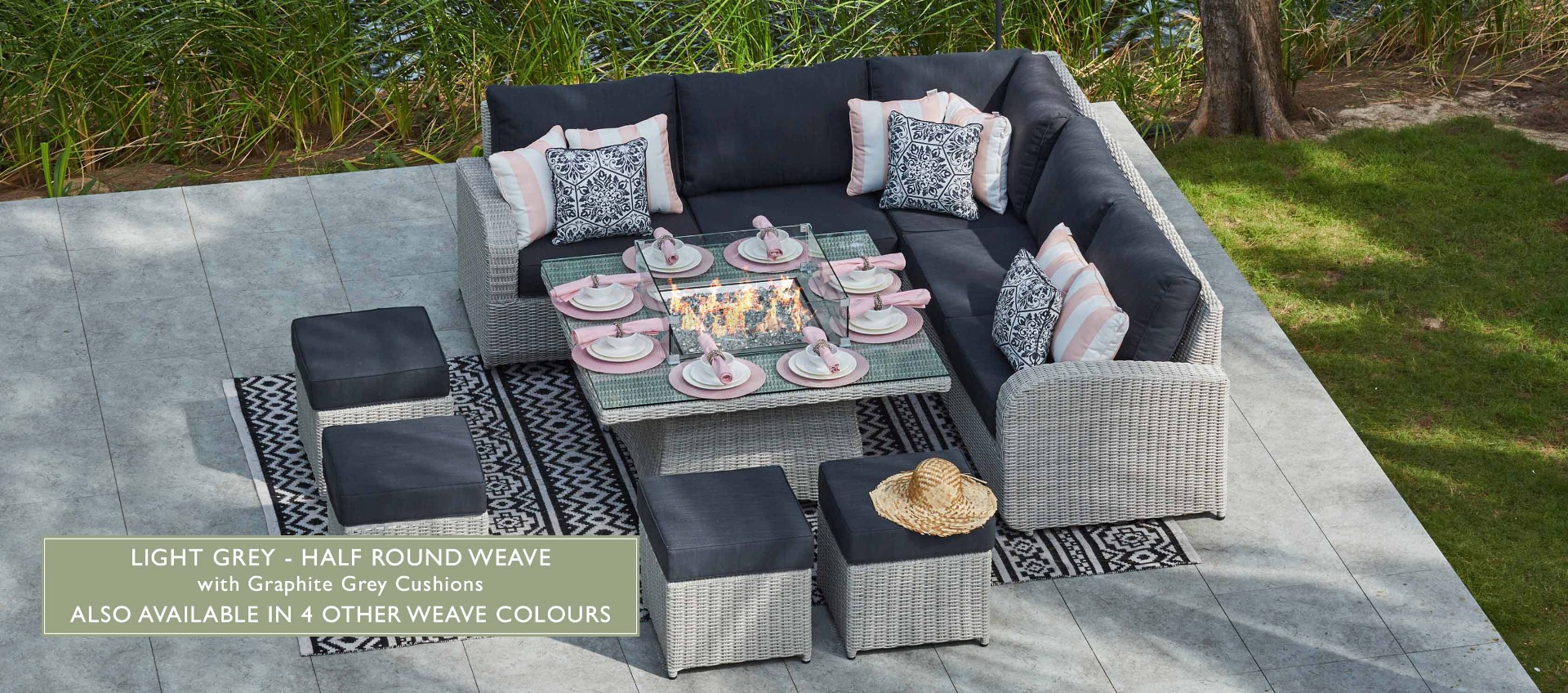 Corner garden sofa with shop fire pit table