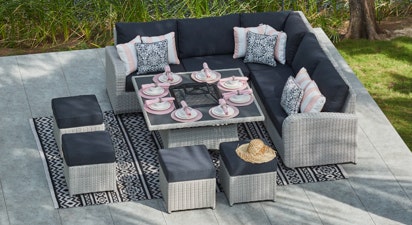 Ledbury 1J - Corner Sofa with Charcoal Firepit Dining Table