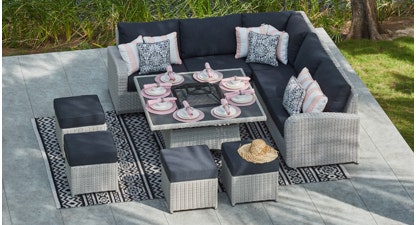 Ledbury 1J - Corner Sofa with Charcoal Firepit Dining Table