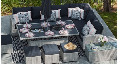 Ledbury 2J - Extended Corner Sofa with Charcoal Firepit Dining Table and Footstools