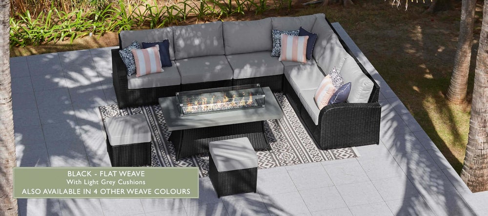 Rattan Sofa With Firepit Coffee Table, Fire Pit And Table Combo
