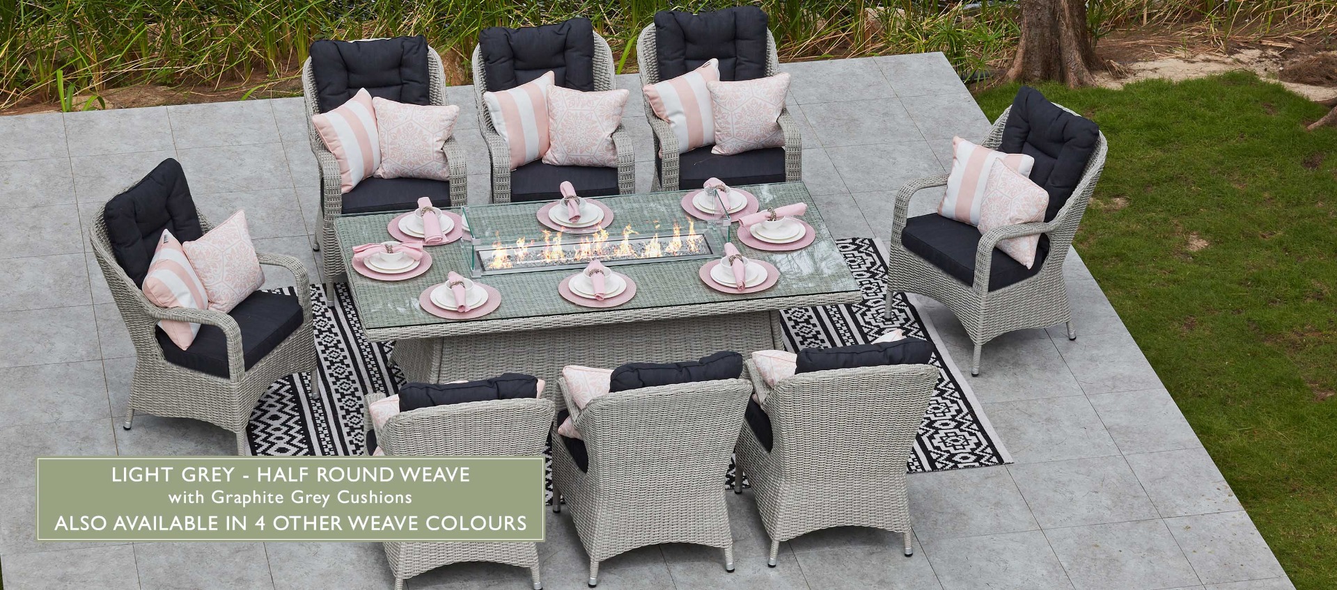 Eton 8 Seat Rectangle Dining Table with Gas Fire Pit