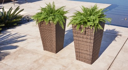 Matching Rattan Twin Planters