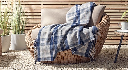Navy Check Wool Throw
