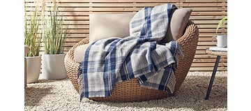 Navy Check Wool Throw