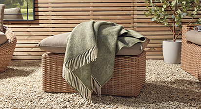 Olive Fishbone Wool Throw