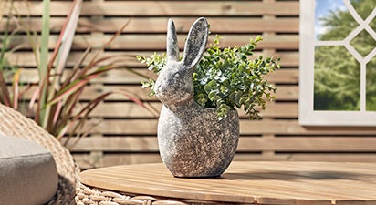 Small Antique Stone Rabbit Planter