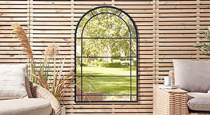 Large Black Arched Outdoor Mirror
