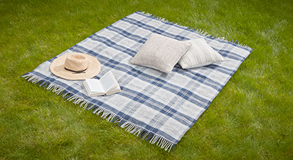 Navy Check Wool Picnic Rug