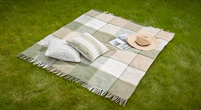 Olive Block Check Wool Picnic Rug