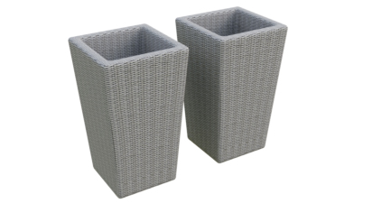 2 X WICKER PLANTERS - LIGHT GREY
