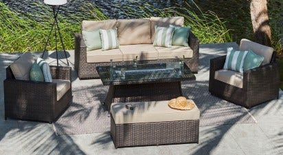 Primo 10 - 3 Seat Sofa Set with Gas Fire Pit Coffee Table and Bench