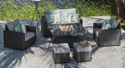 Primo 11 - 2 Seat Sofa Set with Gas Fire Pit Dining Table and Footstools