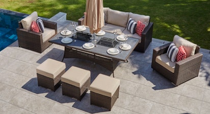 Primo 15 - 8 Seat Sofa Set with Charcoal Fire Pit Dining Table