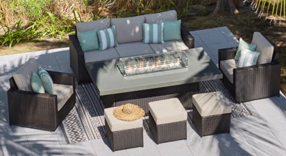 Primo 28 - 3 Seat Sofa with Armchairs and Gas Fire Pit Dining Table