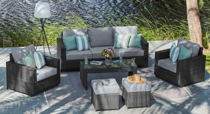 Primo 8 - 3 Seat Sofa with Coffee Table, Footstools and Armchairs