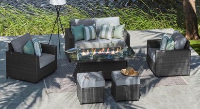 Primo 9 - 2 Seat Sofa Set with Gas Fire Pit Coffee Table and Footstools