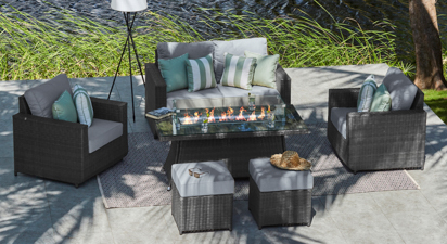 Primo 9 - 2 Seat Sofa Set with Gas Fire Pit Coffee Table and Footstools