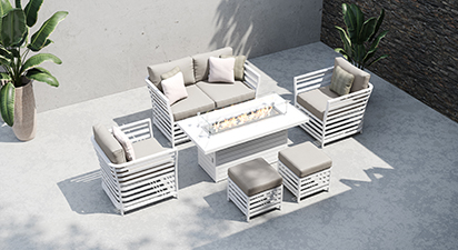 Salone 10D - 2 Seat Sofa with Coffee Table with Footstools and Armchairs