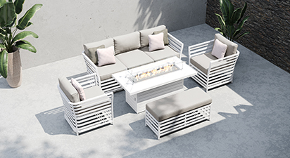 Salone 11D - 3 Seat Sofa Set with Gas Fire Pit Coffee Table and Bench