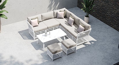 Salone 1B - Corner Sofa with Coffee Table and Footstools - White