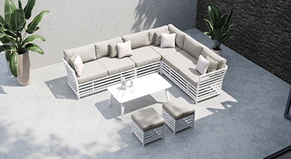 Salone 2B - Extended Corner Sofa with Coffee Table and Footstools - White