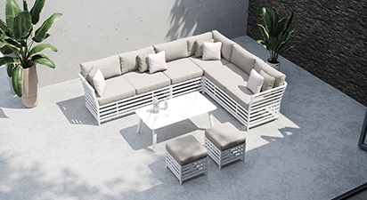 Salone 2B - Extended Corner Sofa with Coffee Table and Footstools - White