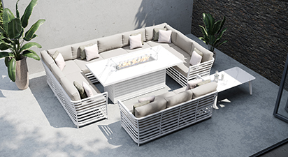 Salone 5G - U Shaped Sofa Combo with Gas Fire Pit Dining Table