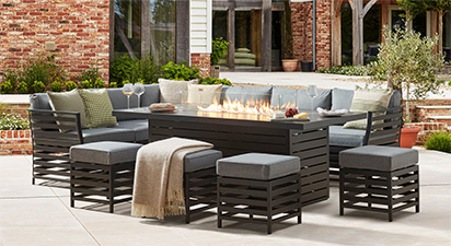 Salone 2G - Corner Sofa Combo with Gas Fire Pit Dining Table and Footstools