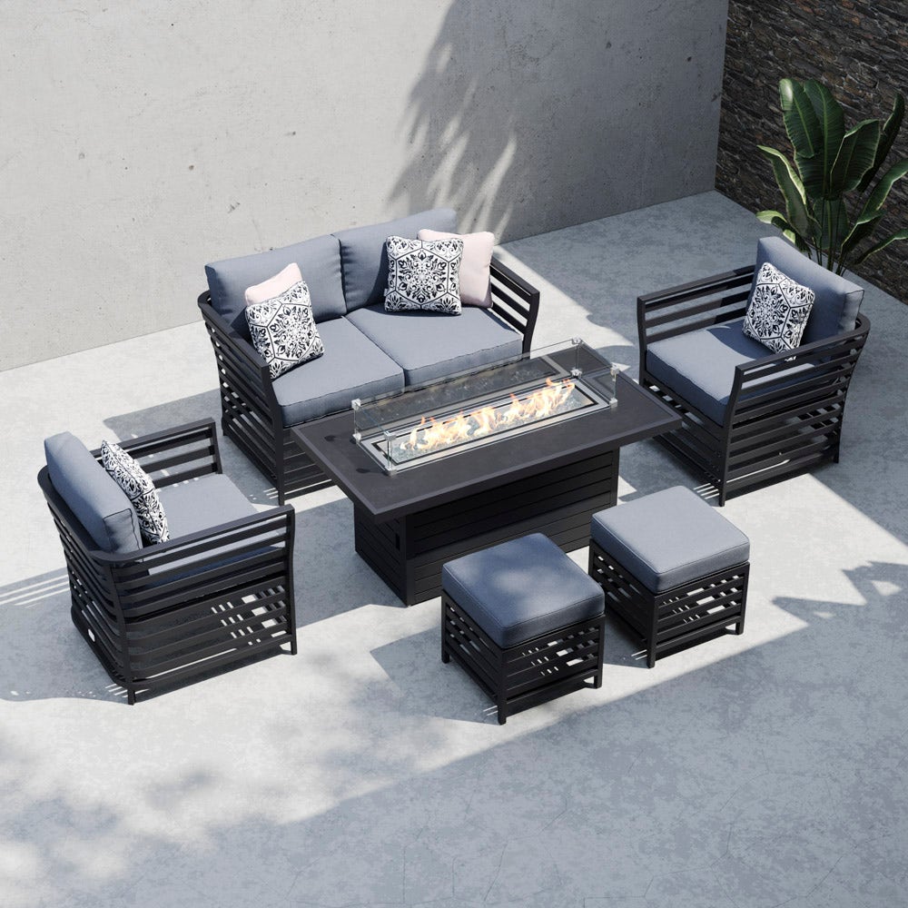 Salone 10d With 2 Seat Sofa Set Gas Fire Pit Coffee Table 2 Footstools