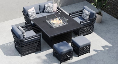 Salone 10E - 2 Seat Sofa Set with Gas Fire Pit Dining Table and Footstools