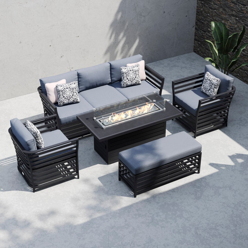 Salone 11d With 3 Seat Sofa Set Gas Fire Pit Coffee Table Bench