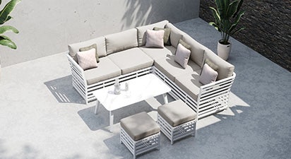 Salone 1B - Corner Sofa with Coffee Table and Footstools