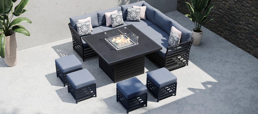 Salone 1g Corner Sofa With Gas Fire, Garden Corner Sofa Set With Fire Pit Table