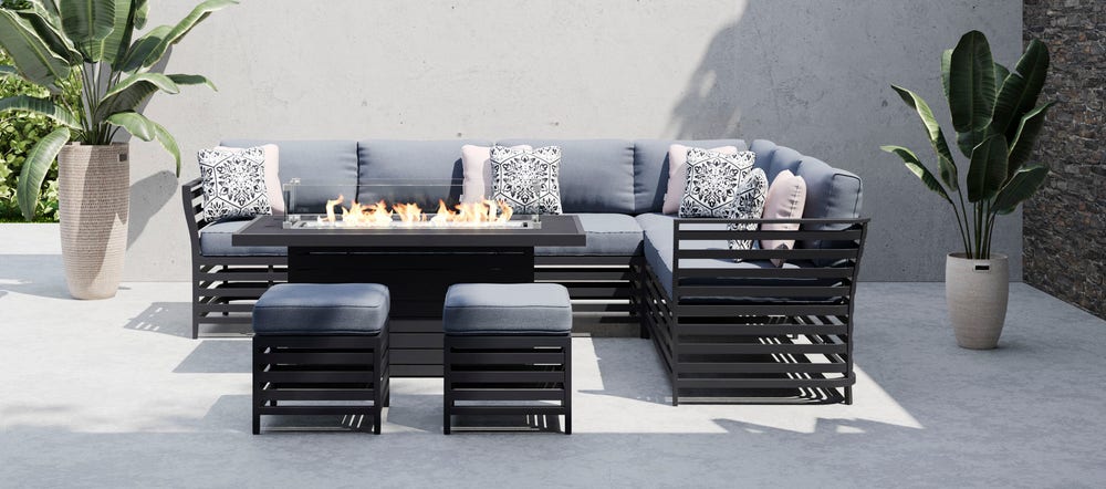 Salone 2e Extended Corner Sofa With Gas Firepit Coffee Table Moda - Corner Garden Furniture With Fire Pit