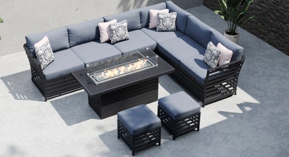 Salone 2E - Extended Corner Sofa with Gas Fire Pit Coffee Table