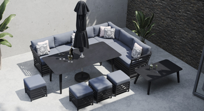 Salone 2F - Extended Corner Sofa and Dining Set
