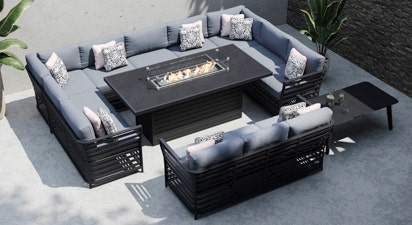 Salone 5G - U Shaped Sofa Combo with Gas Fire Pit Dining Table