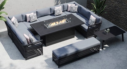 Salone 5J - U Shaped Sofa with Gas Fire Pit Dining Table and Bench