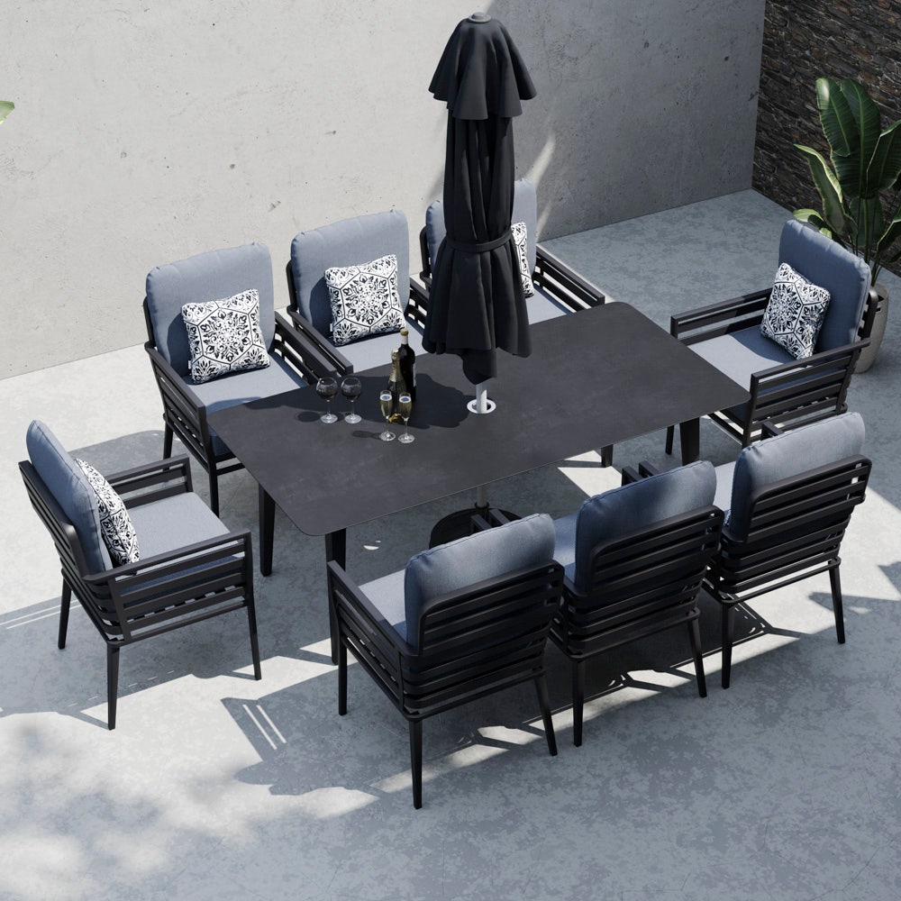 Grey 8 Seater Garden 8 Seat Dining With Ceramic Glass Top Table
