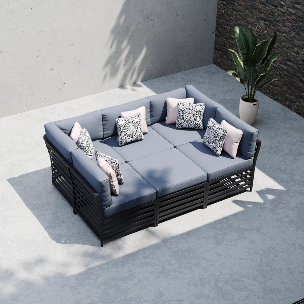 Grey 6 Seater Garden 4 Seat Dining With Ceramic Glass Top Table